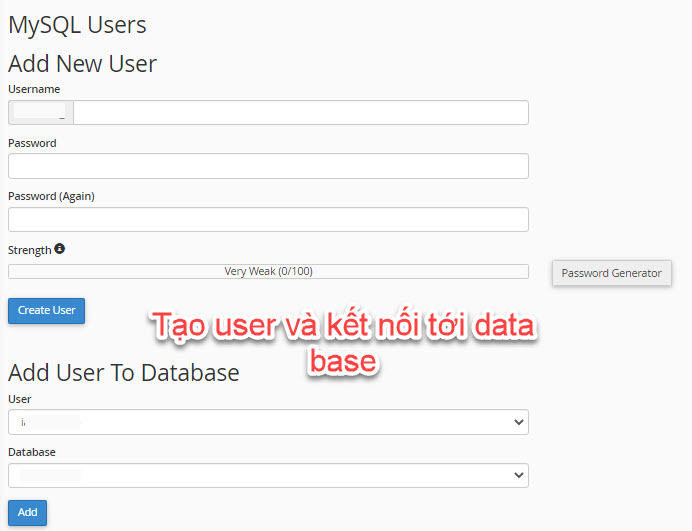tao user va ket noi data base chuyển wordpress từ localhost lên host